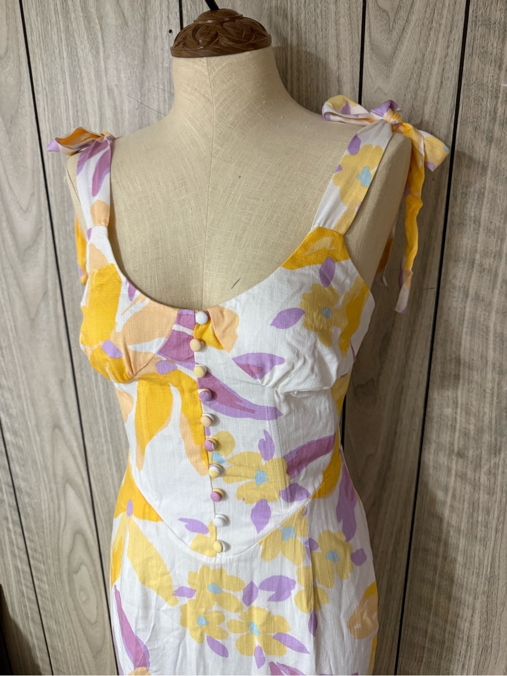 Sabo Skirt White Midi Dress with Yellow & Pink Floral Print - Picture 3 of 6